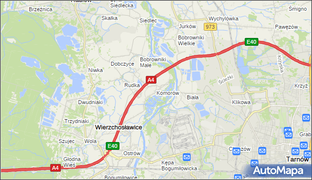 mapa Komorów gmina Wierzchosławice, Komorów gmina Wierzchosławice na mapie Targeo
