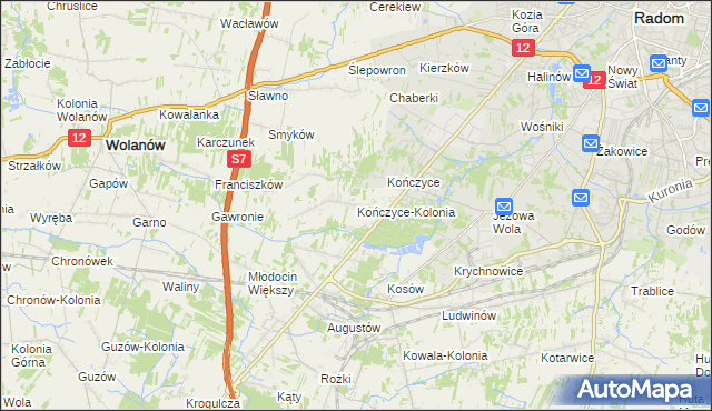 mapa Kończyce-Kolonia, Kończyce-Kolonia na mapie Targeo