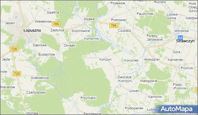 mapa Korczyn gmina Strawczyn, Korczyn gmina Strawczyn na mapie Targeo