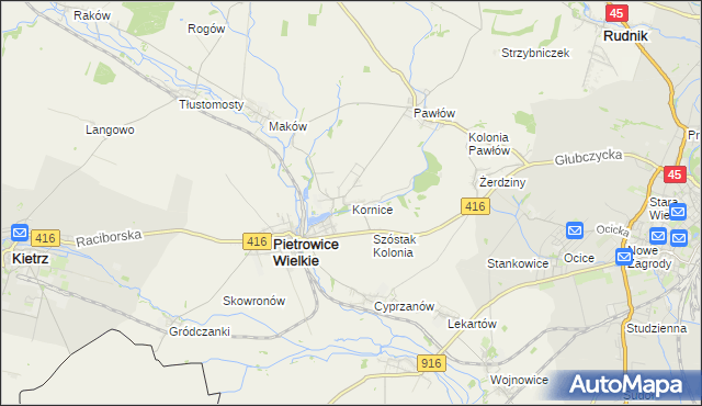 mapa Kornice, Kornice na mapie Targeo