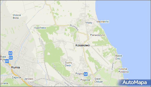 mapa Kosakowo powiat pucki, Kosakowo powiat pucki na mapie Targeo