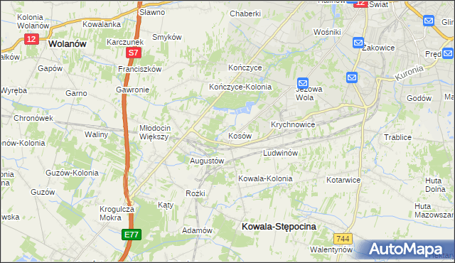 mapa Kosów gmina Kowala, Kosów gmina Kowala na mapie Targeo