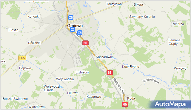 mapa Koszarówka gmina Grajewo, Koszarówka gmina Grajewo na mapie Targeo