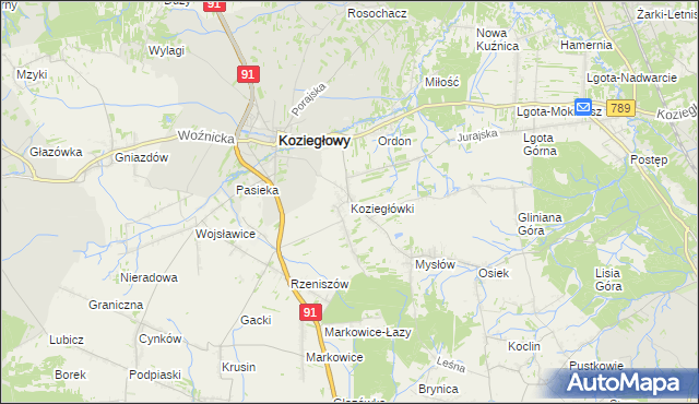 mapa Koziegłówki, Koziegłówki na mapie Targeo