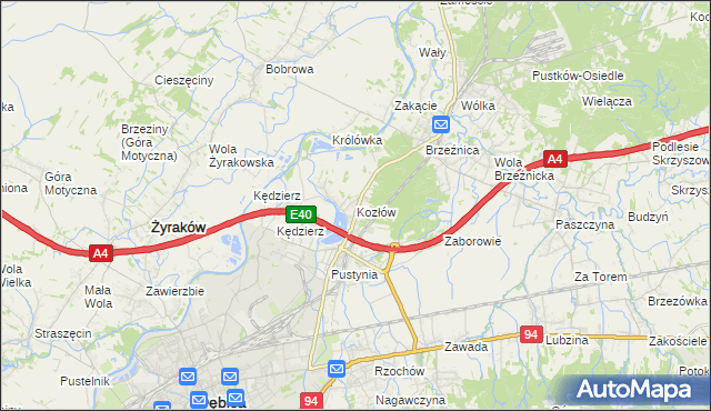 mapa Kozłów gmina Dębica, Kozłów gmina Dębica na mapie Targeo
