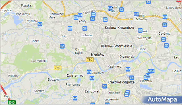 mapa Krakowa, Kraków na mapie Targeo