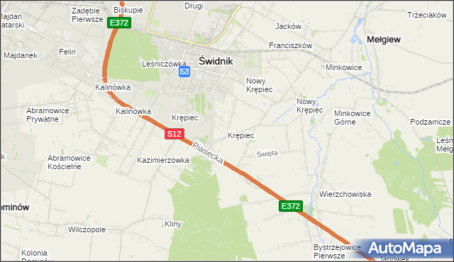 mapa Krępiec gmina Mełgiew, Krępiec gmina Mełgiew na mapie Targeo