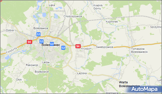 mapa Kruszyn gmina Bolesławiec, Kruszyn gmina Bolesławiec na mapie Targeo