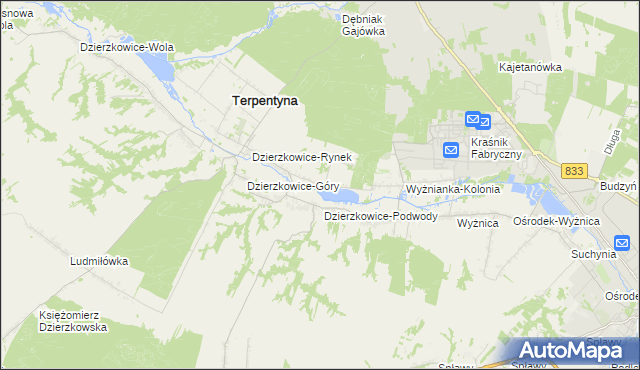 mapa Krzywie gmina Dzierzkowice, Krzywie gmina Dzierzkowice na mapie Targeo