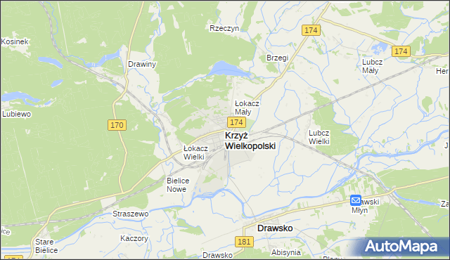 mapa Krzyż Wielkopolski, Krzyż Wielkopolski na mapie Targeo