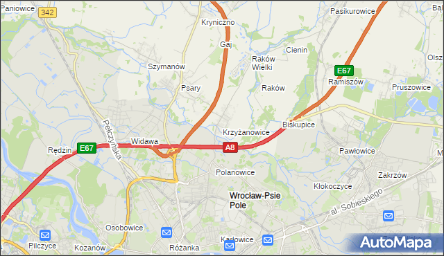 mapa Krzyżanowice gmina Wisznia Mała, Krzyżanowice gmina Wisznia Mała na mapie Targeo