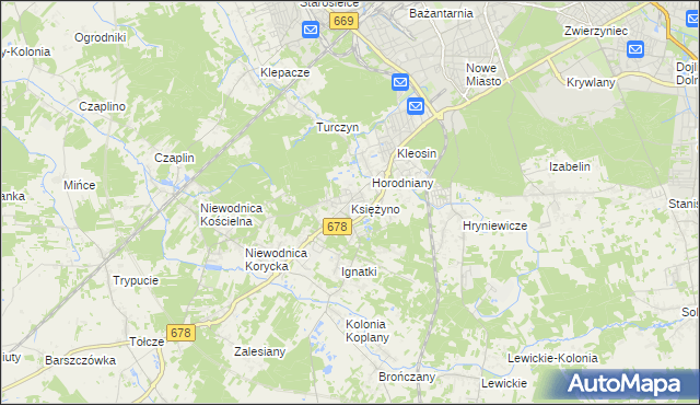 mapa Księżyno, Księżyno na mapie Targeo
