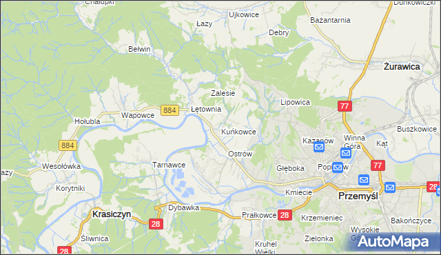 mapa Kuńkowce, Kuńkowce na mapie Targeo