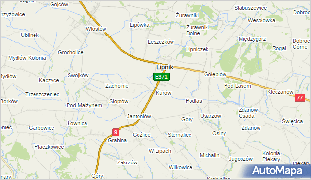 mapa Kurów gmina Lipnik, Kurów gmina Lipnik na mapie Targeo