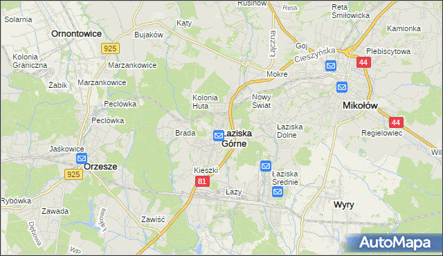mapa Łaziska Górne, Łaziska Górne na mapie Targeo