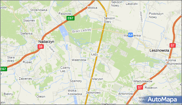 mapa Łazy gmina Lesznowola, Łazy gmina Lesznowola na mapie Targeo