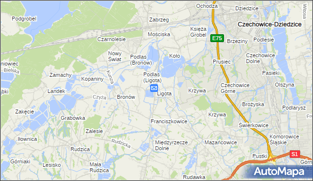 mapa Ligota gmina Czechowice-Dziedzice, Ligota gmina Czechowice-Dziedzice na mapie Targeo