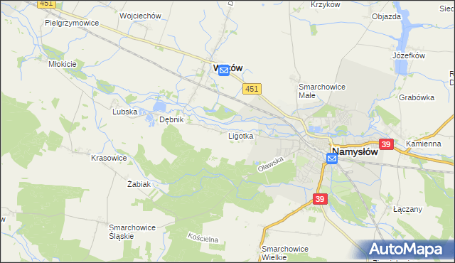 mapa Ligotka gmina Namysłów, Ligotka gmina Namysłów na mapie Targeo