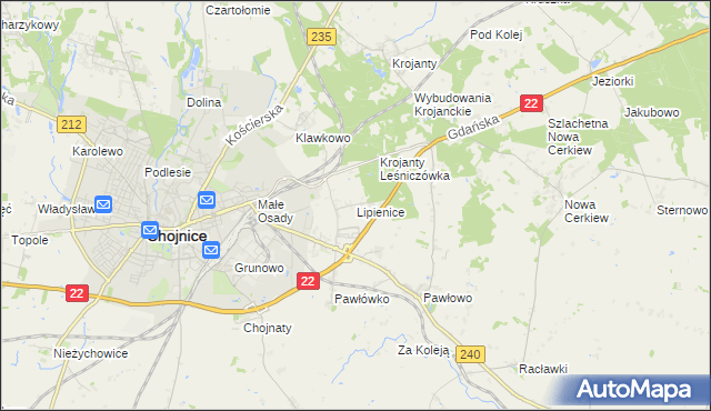 mapa Lipienice gmina Chojnice, Lipienice gmina Chojnice na mapie Targeo