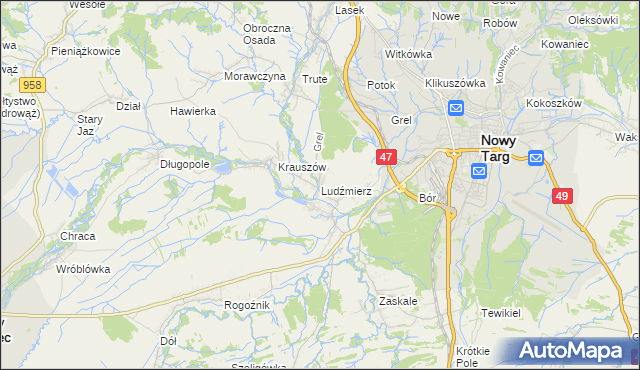 mapa Ludźmierz, Ludźmierz na mapie Targeo