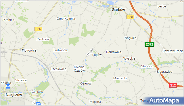 mapa Ługów gmina Jastków, Ługów gmina Jastków na mapie Targeo
