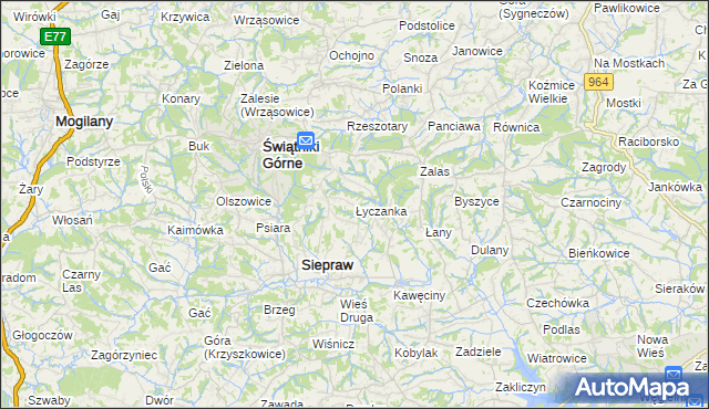 mapa Łyczanka gmina Siepraw, Łyczanka gmina Siepraw na mapie Targeo