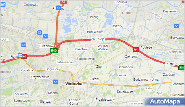mapa Mała Wieś gmina Wieliczka, Mała Wieś gmina Wieliczka na mapie Targeo