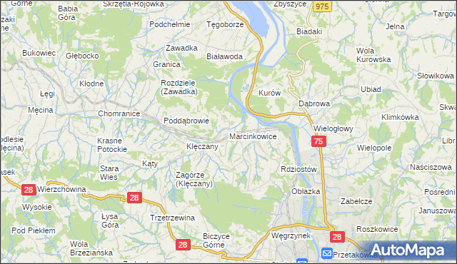 mapa Marcinkowice gmina Chełmiec, Marcinkowice gmina Chełmiec na mapie Targeo