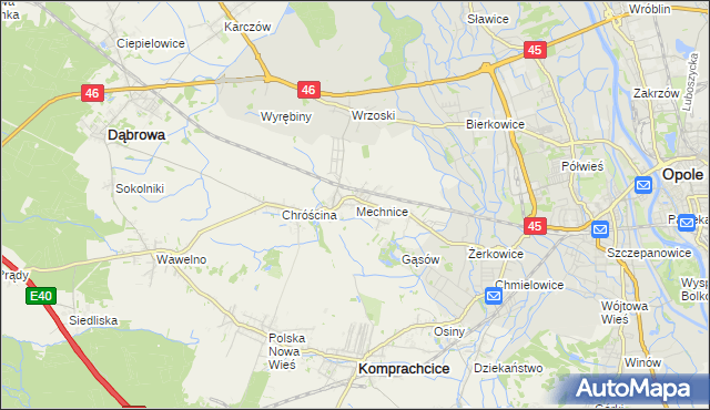 mapa Mechnice gmina Dąbrowa, Mechnice gmina Dąbrowa na mapie Targeo