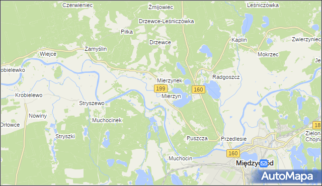 mapa Mierzyn gmina Międzychód, Mierzyn gmina Międzychód na mapie Targeo