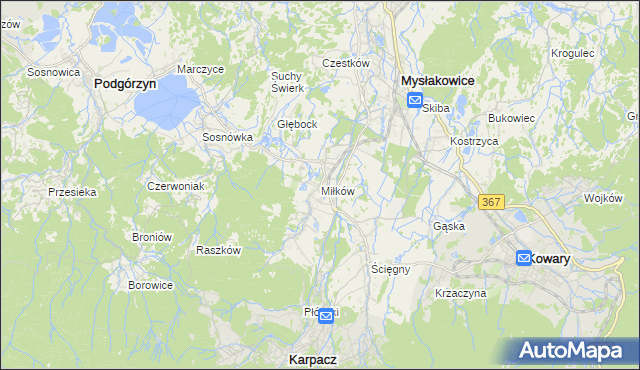 mapa Miłków gmina Podgórzyn, Miłków gmina Podgórzyn na mapie Targeo