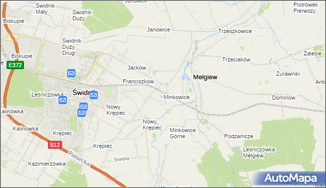 mapa Minkowice gmina Mełgiew, Minkowice gmina Mełgiew na mapie Targeo