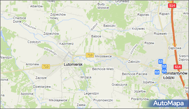 mapa Mirosławice gmina Lutomiersk, Mirosławice gmina Lutomiersk na mapie Targeo