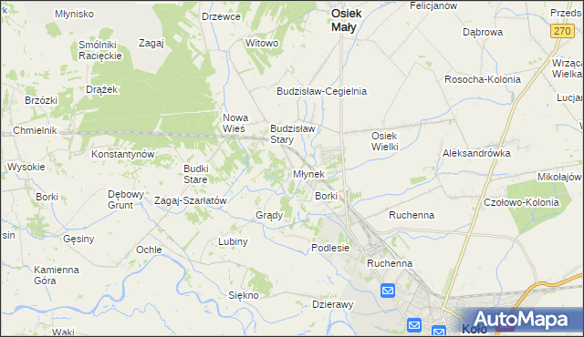 mapa Młynek gmina Osiek Mały, Młynek gmina Osiek Mały na mapie Targeo