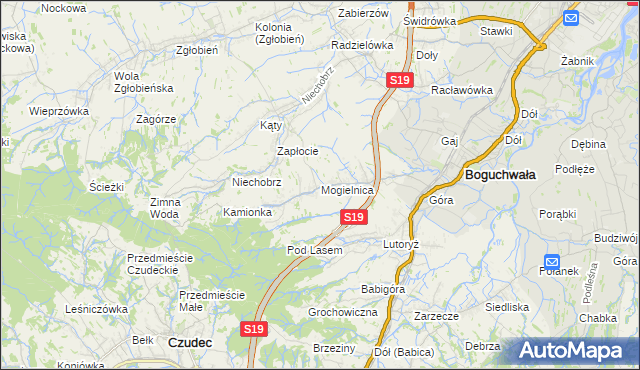 mapa Mogielnica gmina Boguchwała, Mogielnica gmina Boguchwała na mapie Targeo
