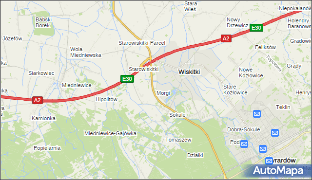 mapa Morgi gmina Wiskitki, Morgi gmina Wiskitki na mapie Targeo