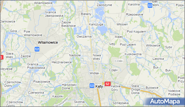 mapa Nowa Wieś gmina Kęty, Nowa Wieś gmina Kęty na mapie Targeo