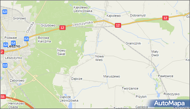 mapa Nowa Wieś gmina Rydzyna, Nowa Wieś gmina Rydzyna na mapie Targeo