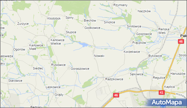 mapa Nowaki gmina Pakosławice, Nowaki gmina Pakosławice na mapie Targeo