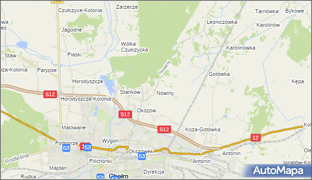 mapa Nowiny gmina Chełm, Nowiny gmina Chełm na mapie Targeo