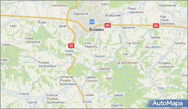 mapa Okocim, Okocim na mapie Targeo