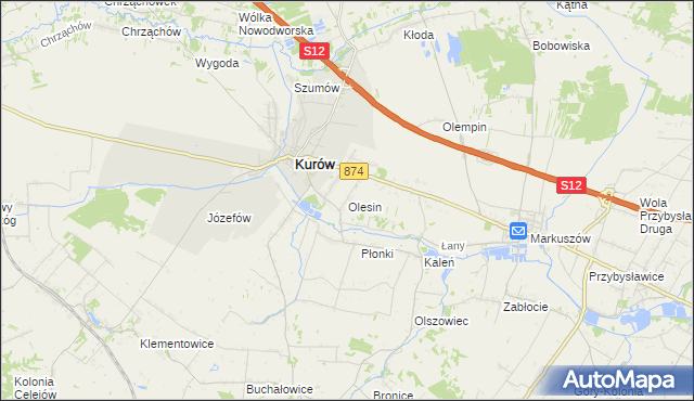 mapa Olesin gmina Kurów, Olesin gmina Kurów na mapie Targeo