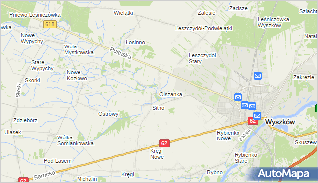 mapa Olszanka gmina Wyszków, Olszanka gmina Wyszków na mapie Targeo