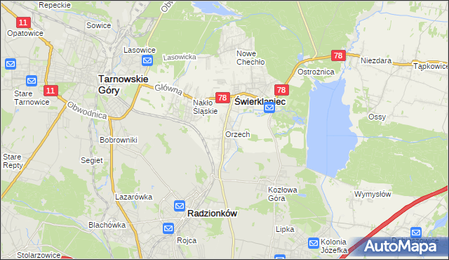 mapa Orzech, Orzech na mapie Targeo