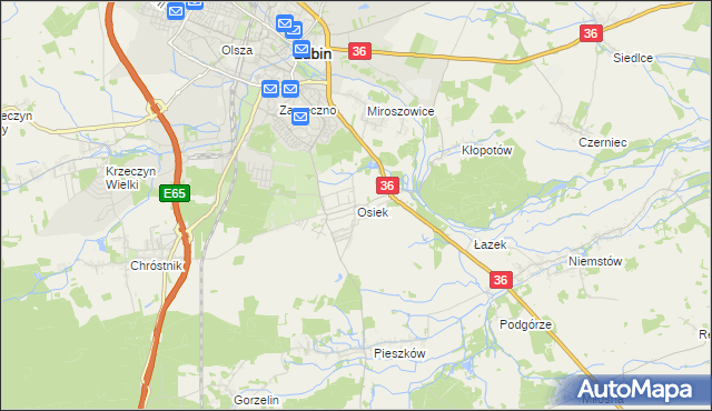 mapa Osiek gmina Lubin, Osiek gmina Lubin na mapie Targeo