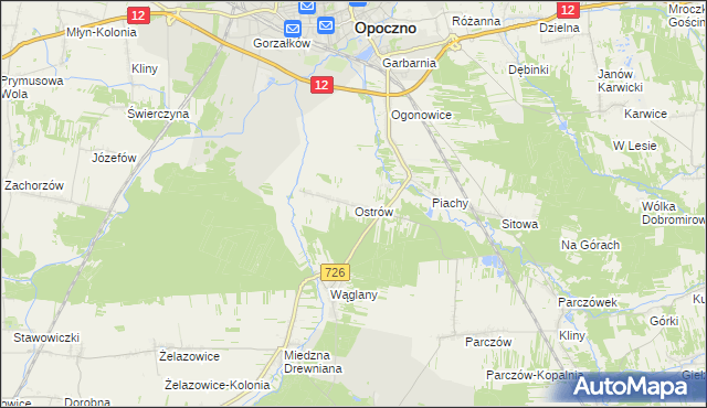 mapa Ostrów gmina Opoczno, Ostrów gmina Opoczno na mapie Targeo