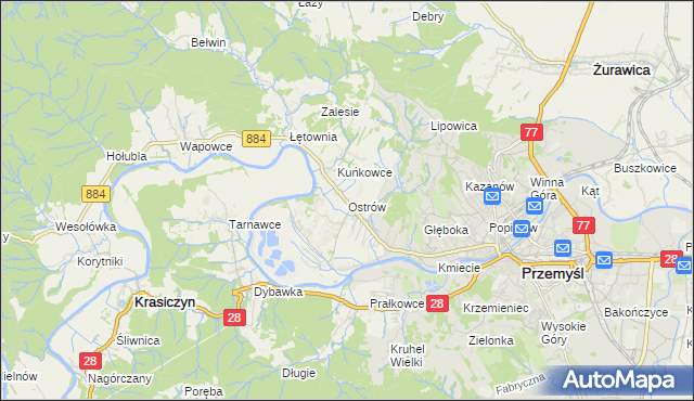 mapa Ostrów gmina Przemyśl, Ostrów gmina Przemyśl na mapie Targeo