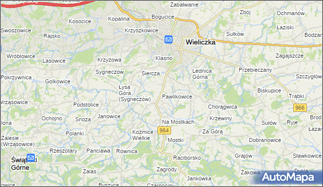 mapa Pawlikowice gmina Wieliczka, Pawlikowice gmina Wieliczka na mapie Targeo