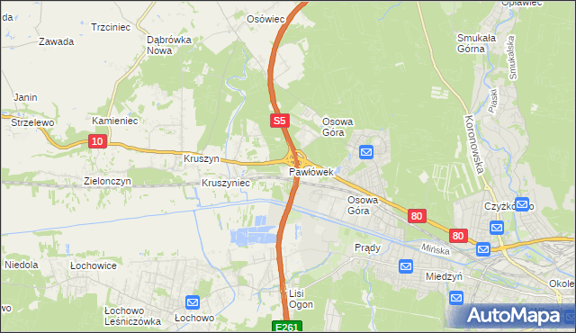 mapa Pawłówek gmina Sicienko, Pawłówek gmina Sicienko na mapie Targeo