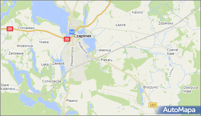 mapa Piekary gmina Czaplinek, Piekary gmina Czaplinek na mapie Targeo